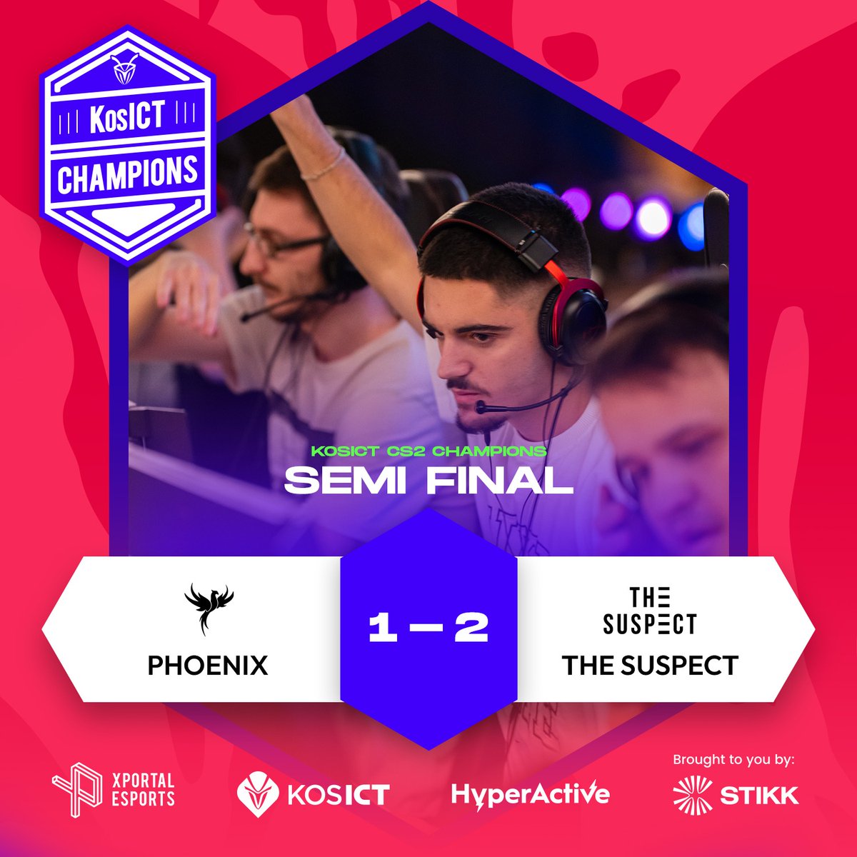 XPortalesports's tweet image. 🔥 Gjysmëfinalja e dytë: The Suspect fiton me rezultat 2-1 dhe kalon në finale kundër Team KS!

📍 Klan Arena
📺 LIVE tani: twitch.tv/xportalesports 

#KosICT #EsportsKosova