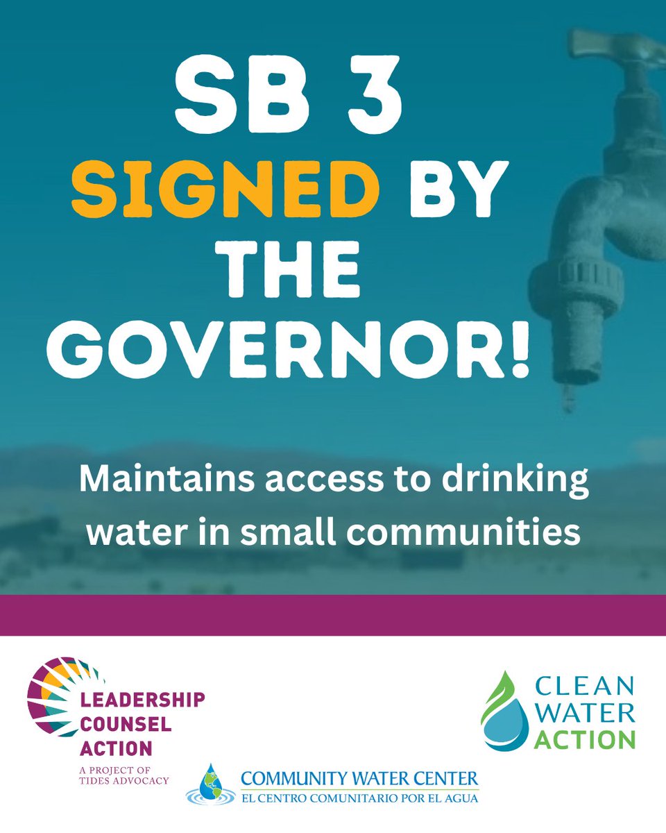 LC_ACT's tweet photo. .@GavinNewsom has signed #SB3, championed by @SenBillDodd! 💥

This new law will benefit thousands of low-income Californians relying on small water systems for their drinking water — furthering the state's commitment to ensuring water as a human right.

#CAwater #CaLeg https://t.co/nTxVsfCFOq