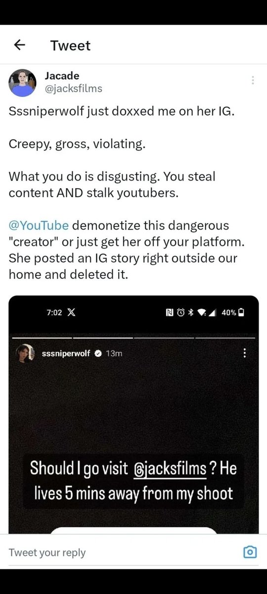 DForero_V's tweet photo. what the hell @YouTube, do something, @jacksfilms was doxxed. https://t.co/TRIoTQhUEL