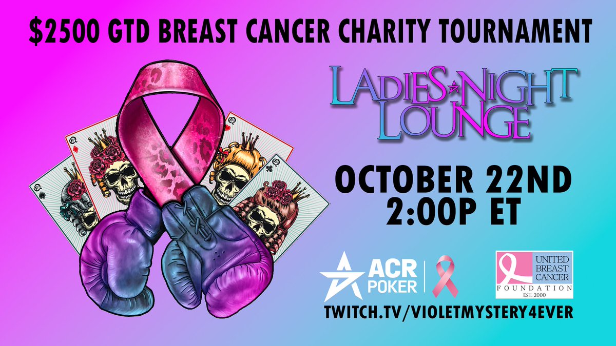 Mark your calendars for Sunday, October 22nd, with the action kicking off at 2 pm EST.

Join the Ladies on Violet's stream for a great cause - put a Bad Beat on Cancer!
ladiesnightlounge.com/2023/10/breast…