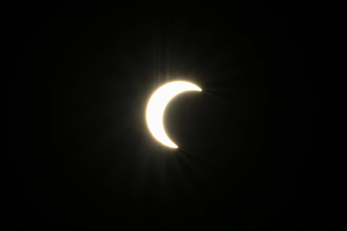 In the New Orleans sky, even the sun can be a crescent (today's solar eclipse, 12:05 pm)