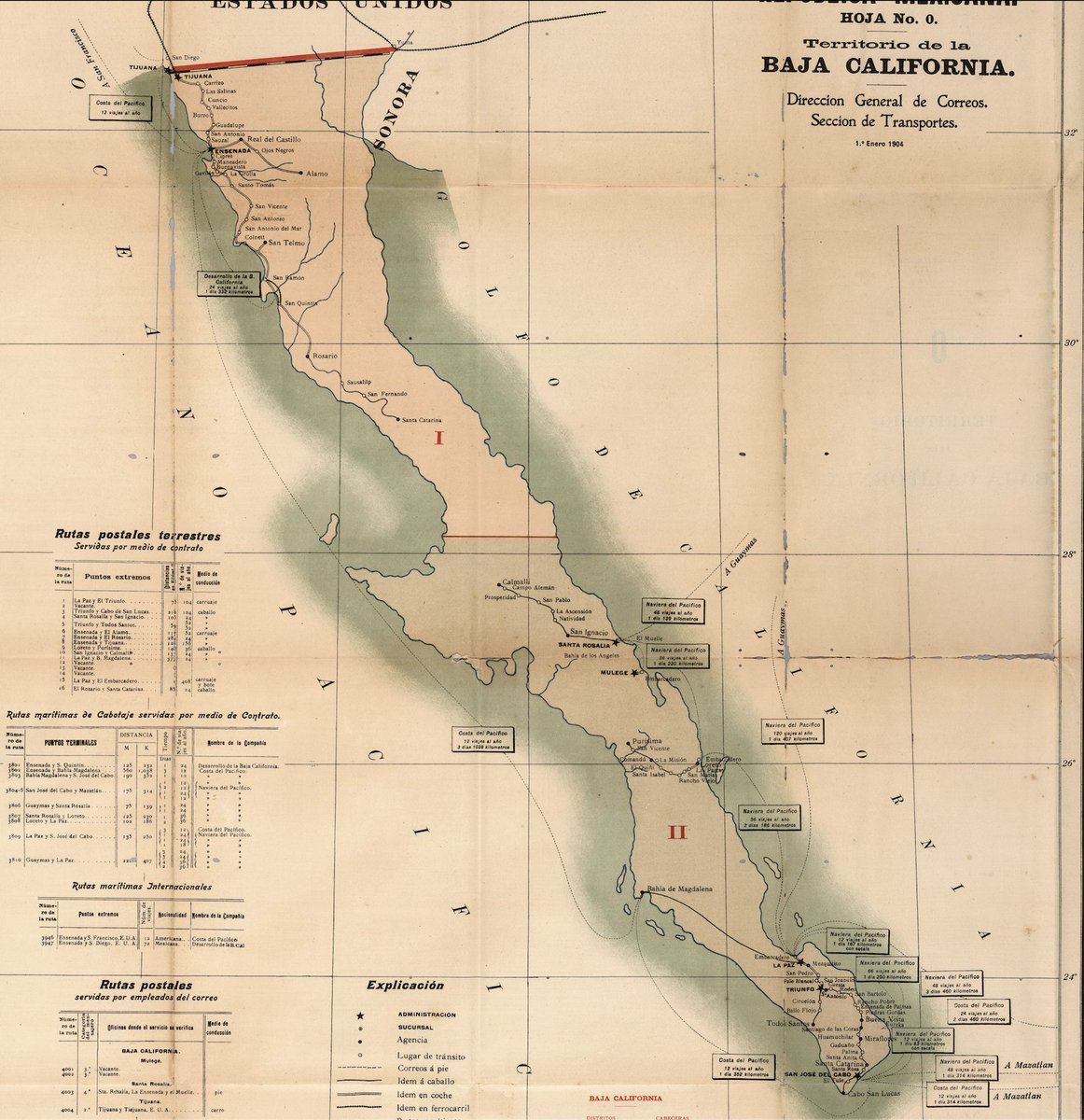 Territorio de #BajaCalifornia 1904

Baja California estaba dividido en dos distritos: el norte con capital en Ensenada y el sur con cabecera en La Paz. 

En toda la península había 47 mil habitantes.  La ciudad más grande era La Paz con 5 mil personas.