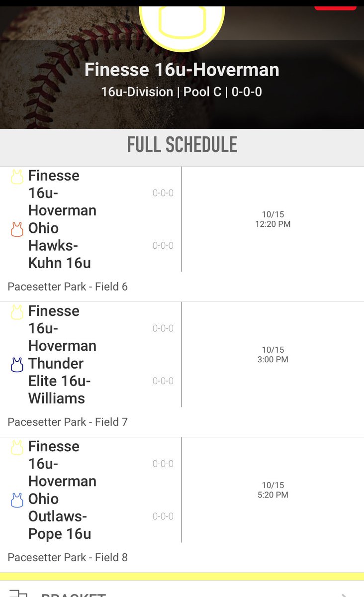 Our game times tomorrow (Sunday) at the Finesse Invitational. @FinesseOrg @CollegeBDJocks @thealliancefp @ExtraInningSB @LegacyLegendsS1