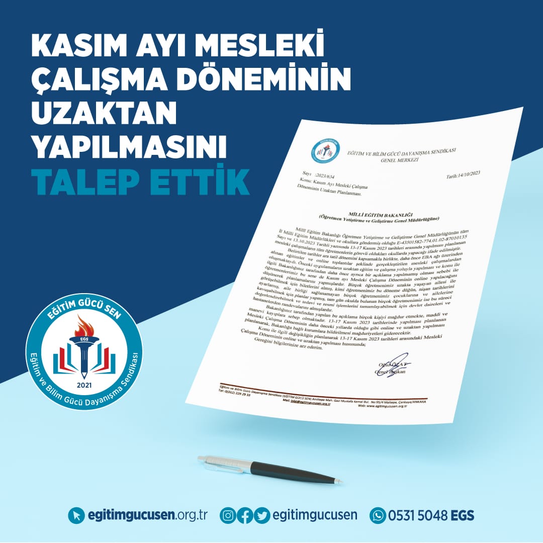 oguzozat's tweet photo. Eğitim Gücü Sendikası olarak bugün resmi talebimizi yazdık. Öğretmenlerimiz ara tatil için plan yapmış, bilet almış,maddi masrafa girmiş, ailesine kavuşacak manevi beklentiye girmiş Bakanlık açıklama yapıyor seminer yüz yüze olacak. Bu şimdi olmaz Sayin Bakanım. 
Bir an önce bu yanlıştan dönülmelidir. Seminer dönemine kadar dört hafta var. Bu dört haftada hayal kırıklığına uğramış öğretmenlerimiz sınıfa girecek, ders anlatacak. Öğretmenlerimizin motivasyonu önemlidir. 
Bakanımız Sayın Yusuf Tekin den bir an önce bu kararından dönmesini bekliyoruz. 
#YüzYüzeSeminereHayır