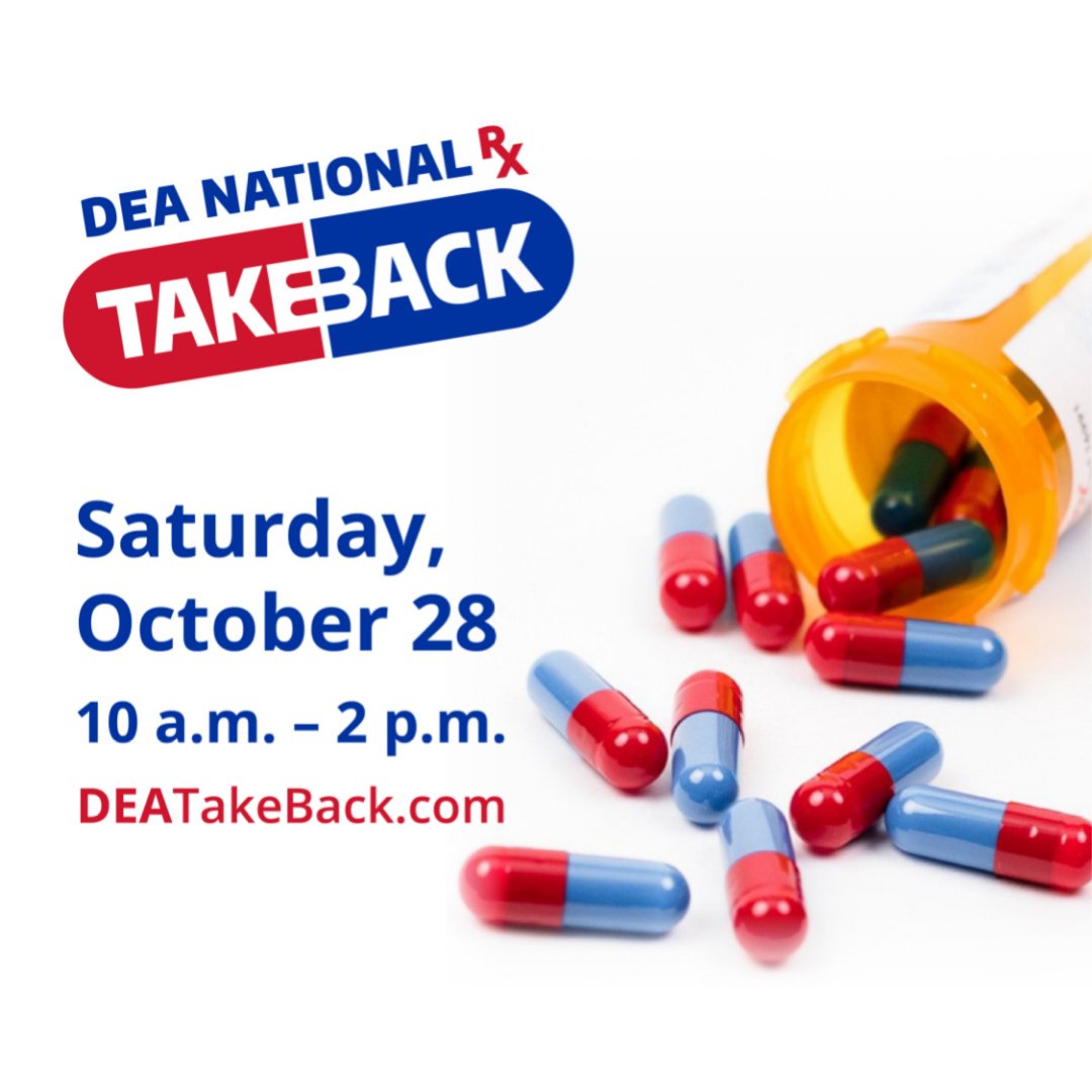 As autumn arrives, it's the perfect time to tidy up your medicine cabinet. 

📅 On Saturday, 10/28 from 10am to 2pm (local time), properly dispose of your unneeded Rx meds. Locate a collection site today: DEATakeBack.com #TakeBackDay