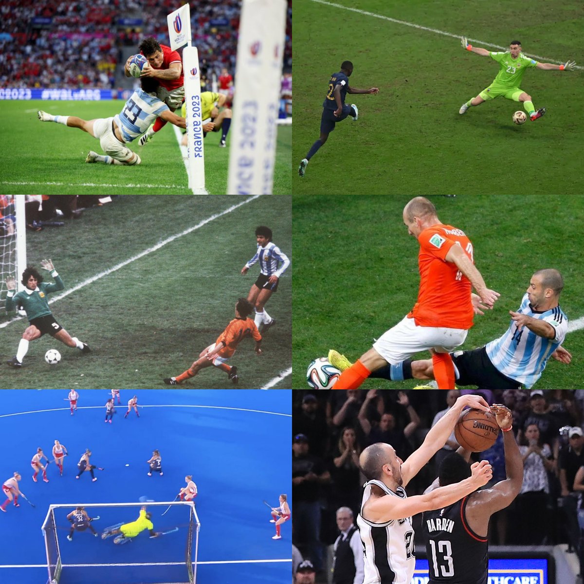 Memorables secuencias defensivas del deporte argentino. Están todos invitados a sumar alguna que recuerden y que no aparece en este collage. Incluimos la de Manu, si bien fue para San Antonio, porque es sencillamente una debilidad. ❤️🇦🇷
