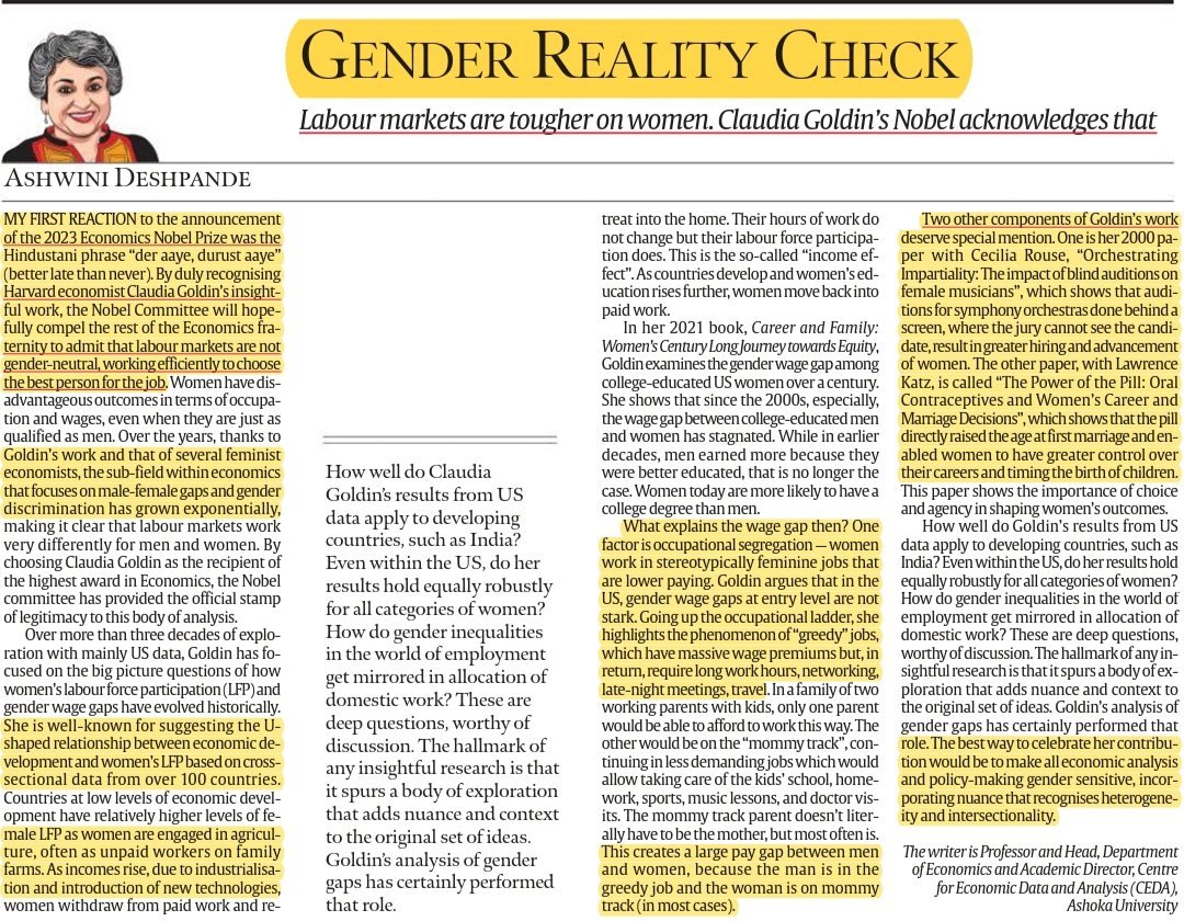 Gender Reality Check: The Labour Market Is Tougher On Women

Source: Indian Express 

Relevance: GS1- Role of women GS2 - Issues relating to development and management of Social Sector/Services relating to Human Resources

#UPSC #ClaudiaGoldin #NobelPrize
