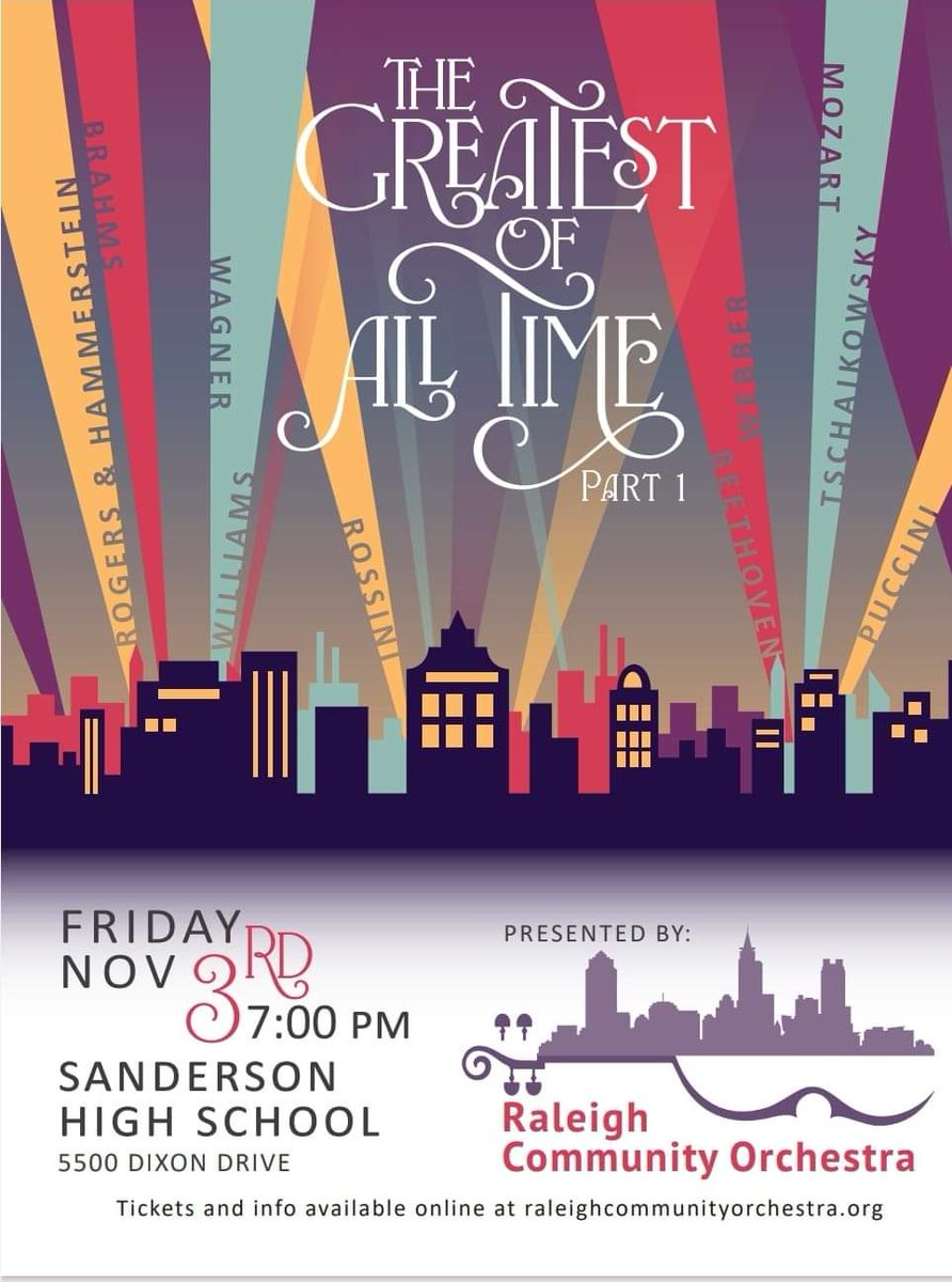 Hey...Do you have any plans for Friday, November 3rd?  Consider coming to Sanderson to hear favorites by Brahms, Beethoven, Mozart, Rodgers &amp; Hammerstein, John Williams, Andrew Lloyd Webber, and many more.

…gh-community-orchestra.ticketleap.com/tickets/