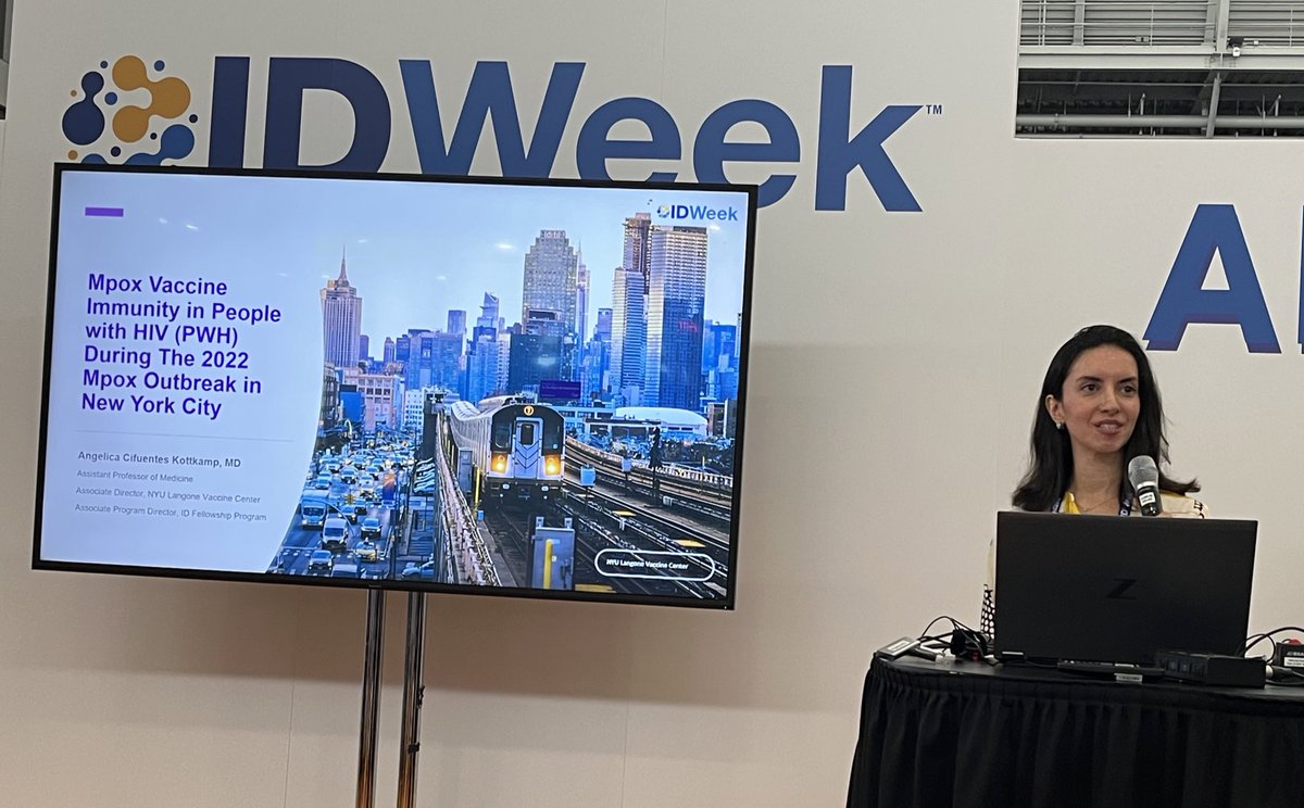 Dr Angelica Cifuentes Kottkamp presenting her work on mpox immunity at IDWeek in Boston. idweek2023.eventscribe.net/index.asp?pres… <a href="/NYULH_DeptofMed/">NYU Department of Medicine</a> <a href="/nyugsom_iehe/">Institute for Excellence in Health Equity</a> <a href="/NYUGSOM_ID/">Division of Infectious Diseases & Immunology (ID)</a> <a href="/HelpEndHIV/">HVTN</a>