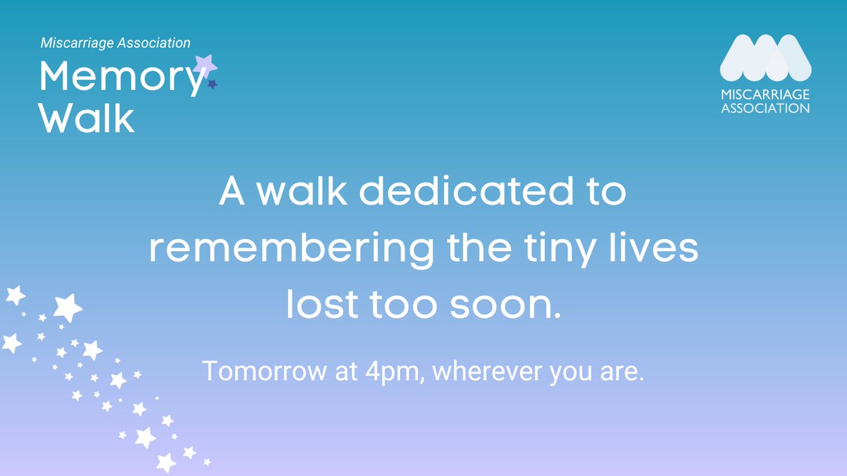 MiscarriageUK's tweet photo. Thank you to everyone taking part in our Memory Walk tomorrow - we'll be thinking of you all ๐ A group of our staff will also be taking part in solidarity.
Please know that if this Walk brings up difficult feelings, our helpline will open at 9am on Monday.
#MAMemoryWalk https://t.co/PdRMzrA4eO