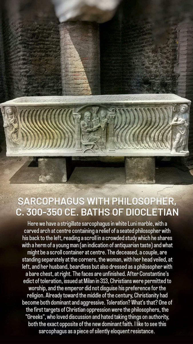 antmoose's tweet photo. #SarcophagusSaturday brings us back to the inexhaustible warehouse of #sarcophagi that are the #BathsofDiocletian. Here it's hard not to see this late-antique #sarcophagus as a quiet defence of philosophy in the face of rampant, repressive #Christianity. https://t.co/ItINmyfmjo