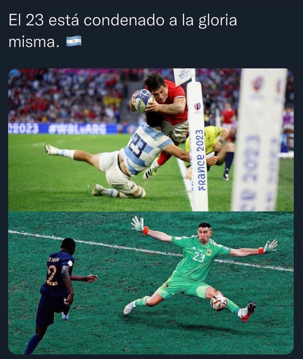 raugueva's tweet photo. Casualidad o Coincidencia el 23 está condenado al éxito de Argentina (Dibu=Tute)..#RWC2023 ... https://t.co/AHVhKfPO6n