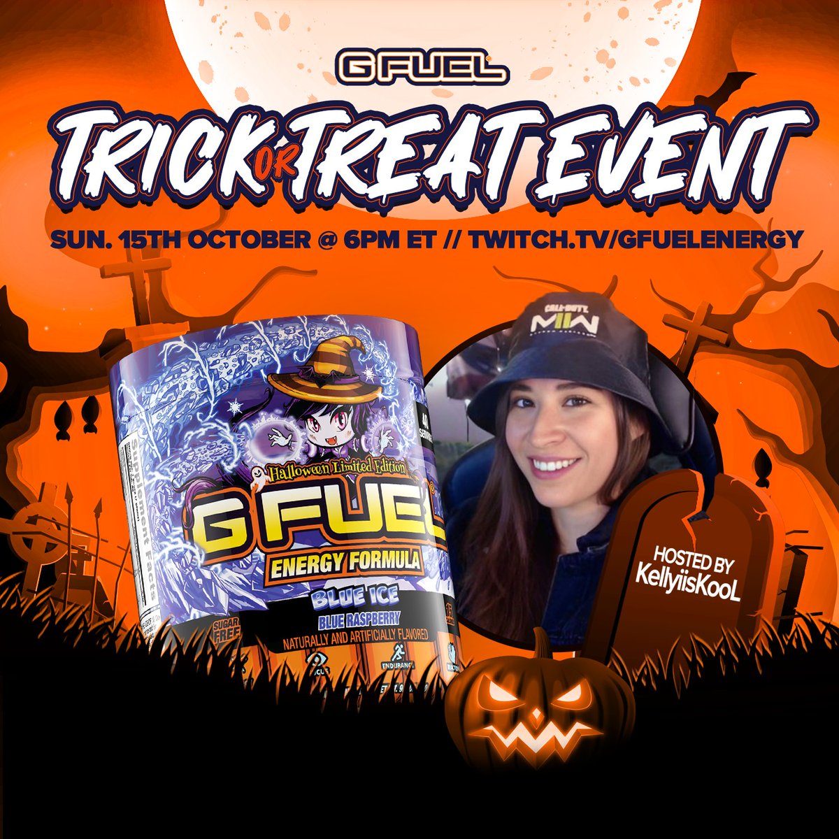 GFuelEnergy's tweet photo. 👻 TOMORROW! 6PM ET!! Another SPOOKTACULAR #GFUEL 𝐓𝐑𝐈𝐂𝐊 𝐨𝐫 𝐓𝐑𝐄𝐀𝐓 STREAM! Horror games! Giveaways!! Good vibes!!! BE THERE!!!!

🧡 𝐑𝐓 to win a Tub! 2 winners picked on Monday!

🎙️ Host: @KellyiisKooL
⏰ When: Oct 15th! 6pm ET!
👾 Where: https://t.co/LWywkVbP6I https://t.co/r6VXAfgCQN