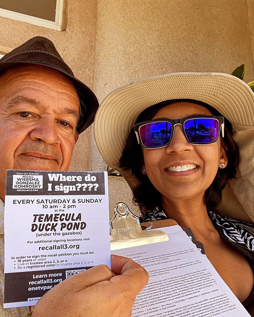 maliha4rcboe's tweet photo. We stay organizing!
Got 10 signatures to recall Dr. Komrosky on Temecula Valley school board (SoCal)
Each signature = closer to making this recall a success
There are many more who are reasonable & who care about our communities & I spoke to some of them today #recallall3 https://t.co/KuS7WmIOgL