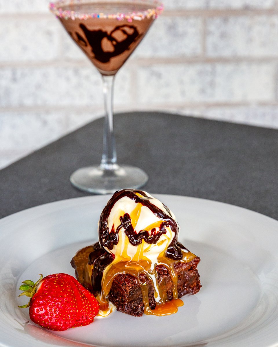 You can share, but you can also keep this all to yourself! Brownie with Ice Cream features a warm, homemade brownie topped with vanilla ice cream, and chocolate &amp; caramel sauce.
