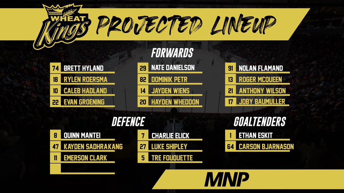 bdnwheatkings's tweet photo. Fresh legs for tonight as Joby Baumuller, Hayden Wheddon, and Emerson Clark return to the lineup, brought to you be MNP! https://t.co/nQjpcWPEWX