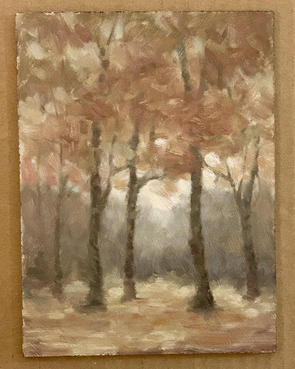 Still not sure of the best way to handle the complexity of the leaves in the canopy... I may need to rework it into some more defined leaf clusters.

#fallart #autumnart #natureart #landscapeart #landscapepainting #oilpainting #allaprima #seasonalart #