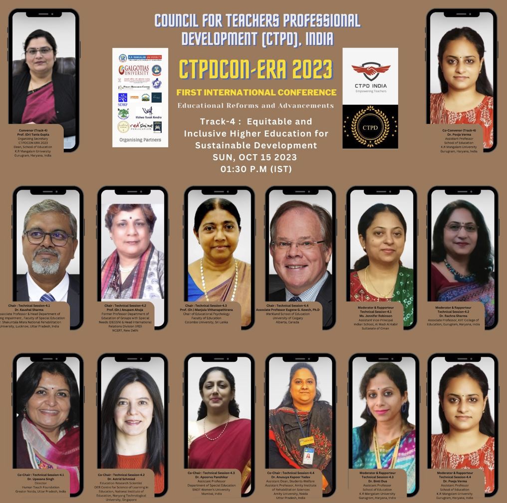 ekowch's tweet photo. Join me today as an honored invited Chair for Track IV, Inclusive Education at the 1st International E-Conference on Reforms &amp; Advancements for CTPD India : Empowering Teachers. Hosted by @krmuniversity    w/Convenor Dean Prof. Tania Gupta https://t.co/WVYaz0dXQE https://t.co/ZCBD0dPOoe