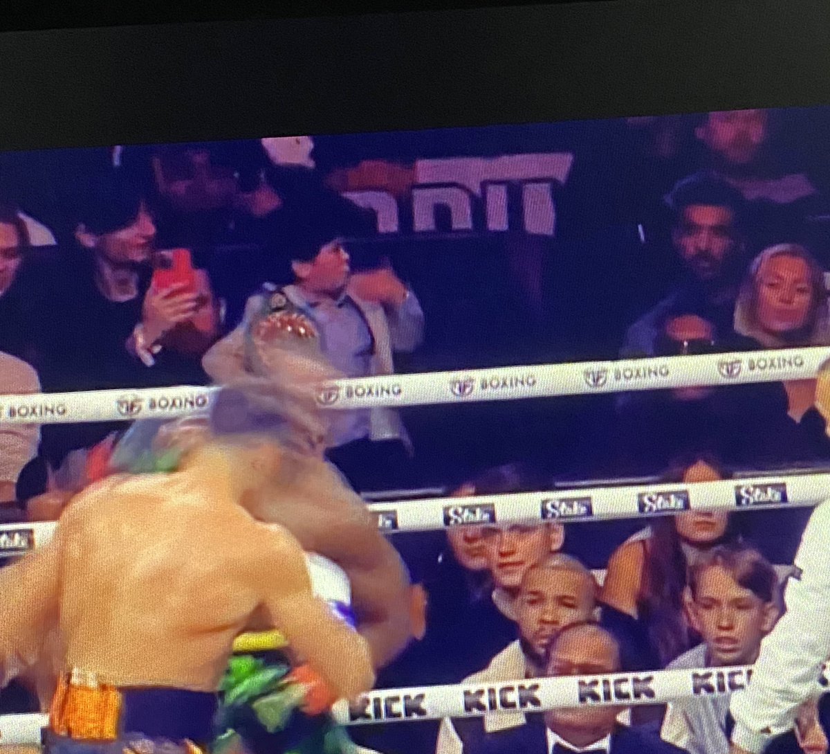 kurstxo's tweet photo. ‘What’s the best thing about the KSI vs Tommy Fury fight?’ - this wee guy fighting his demons in the background #KSIvsTommy https://t.co/bnvHY3qL9Q