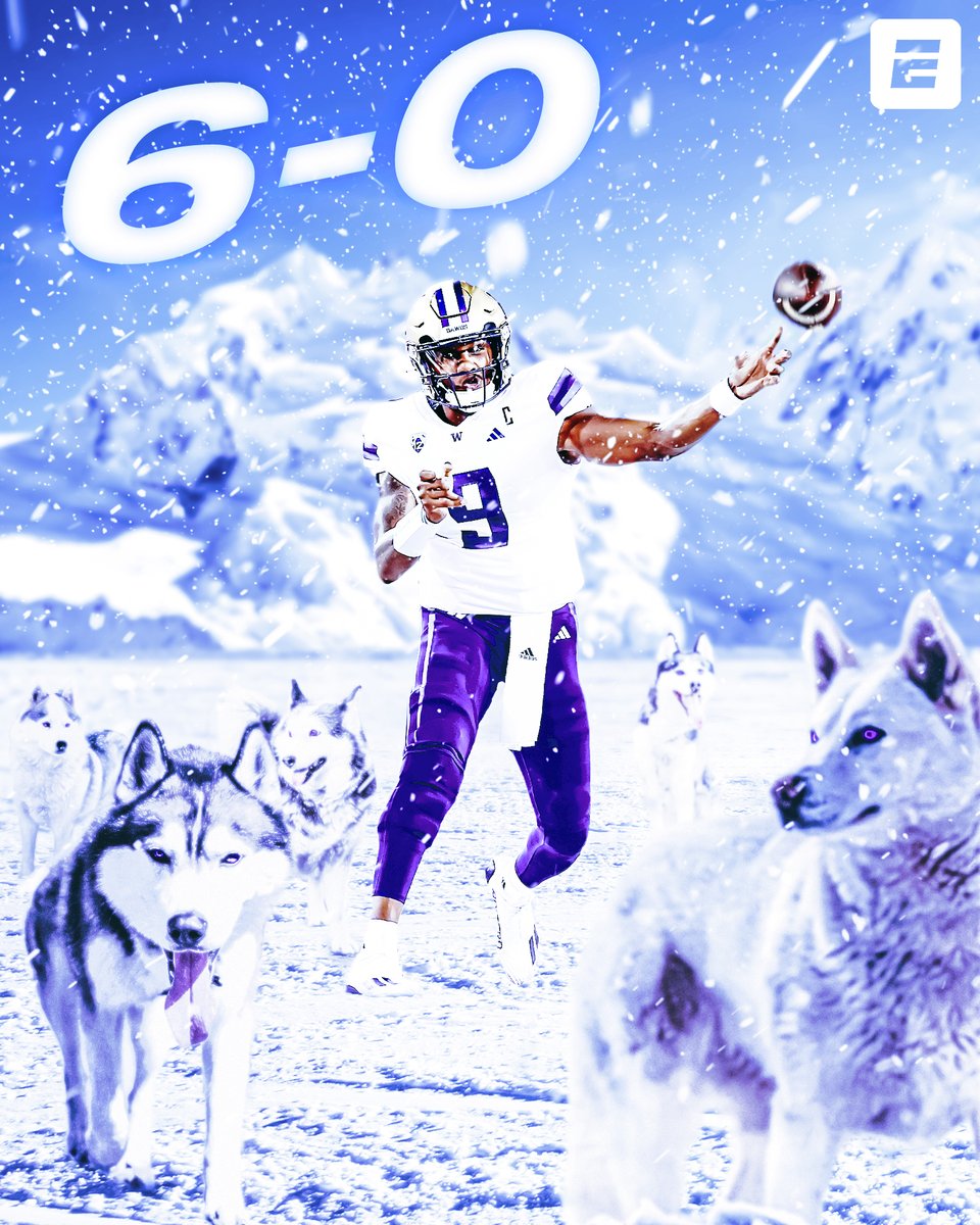 espn's tweet image. THE HUSKIES TAKE DOWN OREGON IN AN EPIC TOP-10 BATTLE 😤 

Washington moves to 6-0 for the first time since 2017 💪