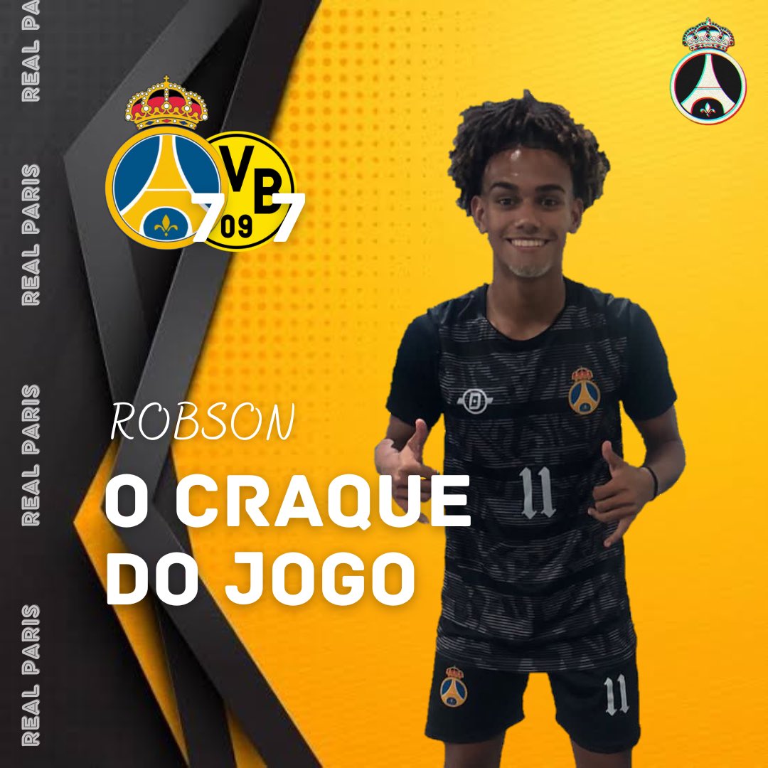 RealParisFC's tweet photo. CRAQUE DO JOGO!

Mais uma vez ele, ROBSON é eleito craque do jogo após mais uma exibição de gala marcando 4gols. https://t.co/xn11n3npSm