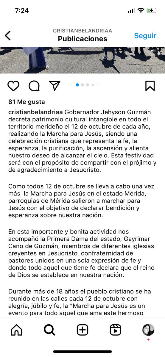 Gabyebs's tweet photo. Dos gobernadores (Merida y Aragua) han decretado la “Marcha para Jesús” Patrimonio Intangible Regional 

Esto es gravísimo, el Estado es Laico y ningún gobernador puede decretar un patrimonio a su antojo sin cumplir los mínimos parámetros

Aquí se los dejo 

👇👇👇 https://t.co/KptDdvFMlK