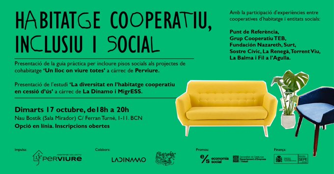 Fundacio_Surt's tweet photo. 🟣Com els projectes cooperatius d'habitatge poden ser espais #OnViureTotes? 

17/10, presentació de la guia pràctica de @perviure
i de l’estudi ‘Inclusivitat de l’habitatge cooperatiu en cessió d’ús, amb @ladinamo_ i @MigrESSBcna. https://t.co/NN7ArV0G1D