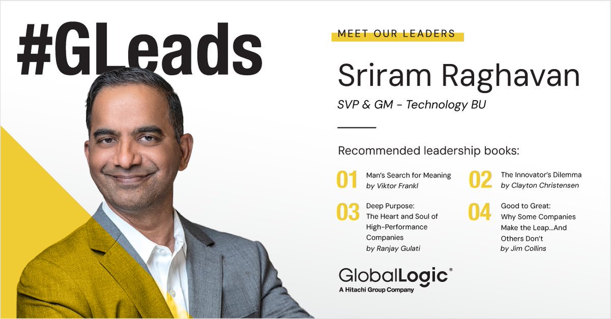 GlobalLogic's tweet photo. At GlobalLogic, our leaders foster an environment of continuous growth. Today, we want to shine a spotlight on a leader who does exactly that – Sriram Raghavan, SVP & GM of our Tech BU. Sriram shares the following books for personal & professional development.
#GLeads #LifeAtGL https://t.co/viSvdtqkpO