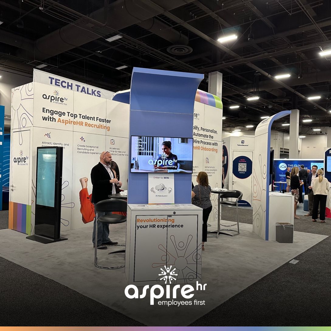 AspireHRInc's tweet image. 📸 Captured moments of innovation and collaboration at #HRTech2023! Our AspireHR team was thrilled to discuss cutting-edge HR solutions while putting our &apos;Employees First&apos; philosophy into action.