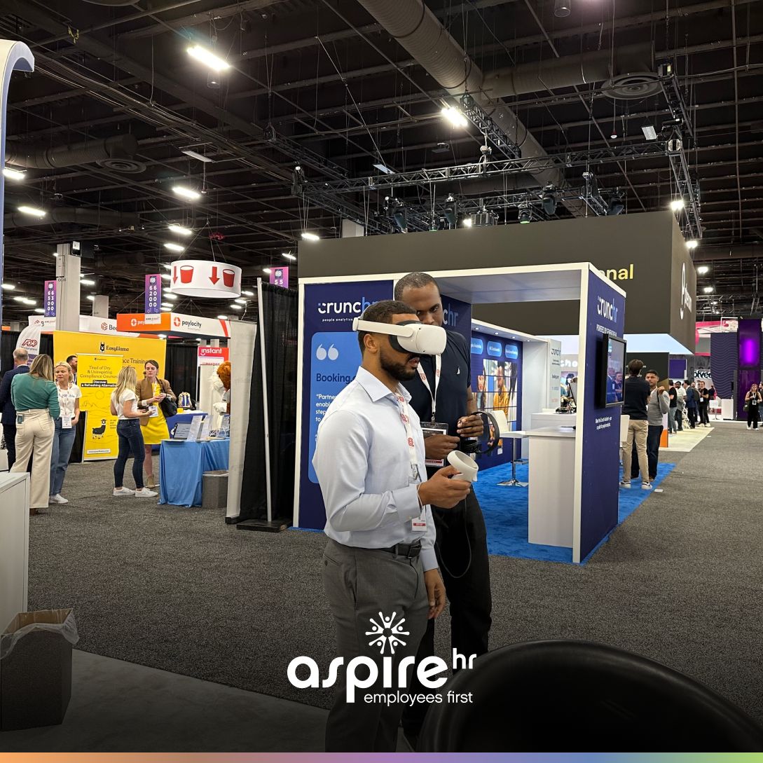 AspireHRInc's tweet image. 📸 Captured moments of innovation and collaboration at #HRTech2023! Our AspireHR team was thrilled to discuss cutting-edge HR solutions while putting our &apos;Employees First&apos; philosophy into action.
