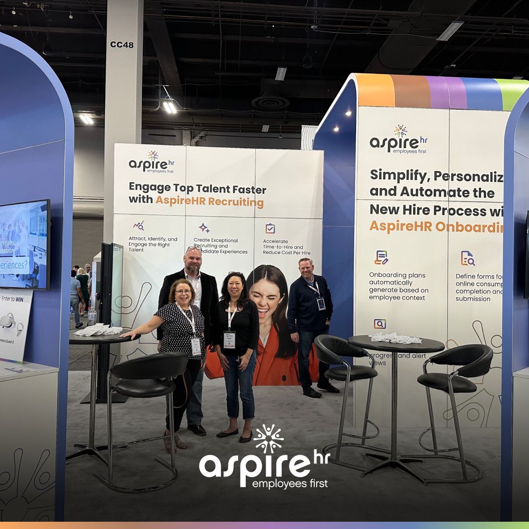 AspireHRInc's tweet image. 📸 Captured moments of innovation and collaboration at #HRTech2023! Our AspireHR team was thrilled to discuss cutting-edge HR solutions while putting our &apos;Employees First&apos; philosophy into action.