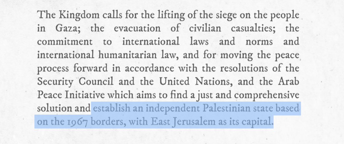 Important observation: Saudis have backtracked from their hints at compromise on Arab Peace Initiative. Now re-stating traditional demands for establishment of a Palestinian state based on '67 borders w/East Jerusalem as its capital From the Saudi MOFA statement yesterday: