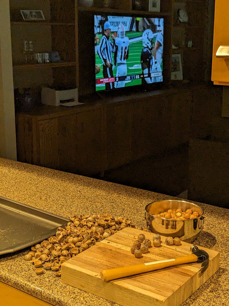 Rainy, chilly day means processing the harvest while watching college football