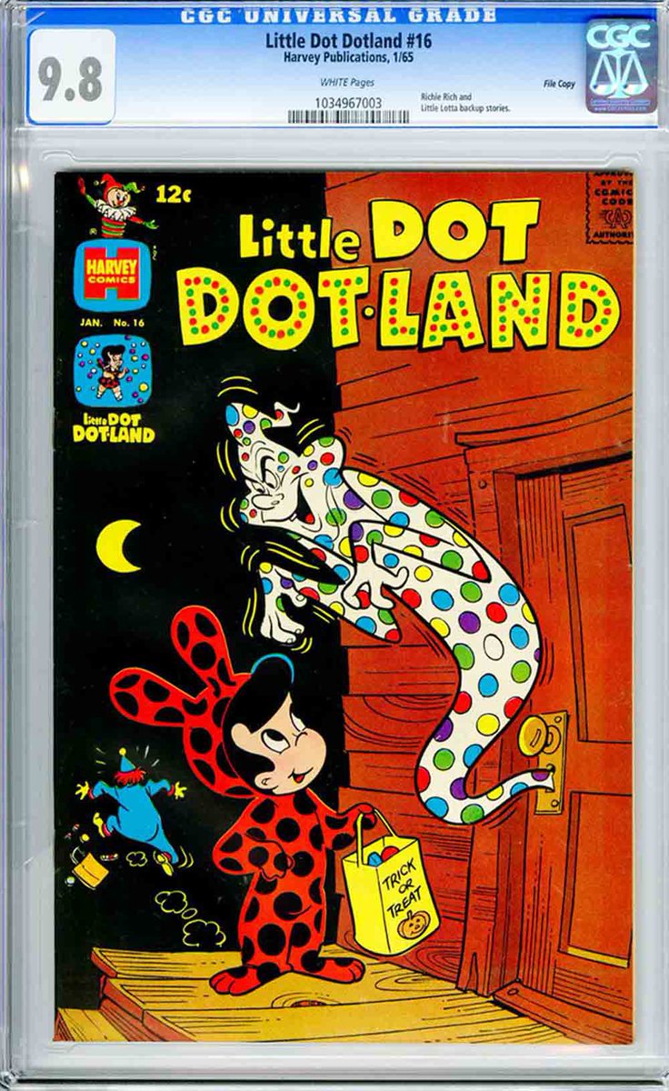 StationC4's tweet image. #Halloween is soon coming!
Here is one of my fave keeper books!
Little Dot Dotland #16 (1/65) #CGC 9.8 White Pages #FileCopy!
This is the single highest #graded copy in existence! A super dark, toughie cover!
It’s a good night for a fright!
#HarveyComics #LittleDot #spook