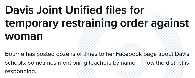 CraigNi40397745's tweet photo. Davis Joint Unified School District has filed for a temporary restraining order against Moms For Liberty's Beth Bourne, after multiple bomb threats have been called to the Davis area schools. https://t.co/spRQva3zDY https://t.co/aIEx0mYh0N