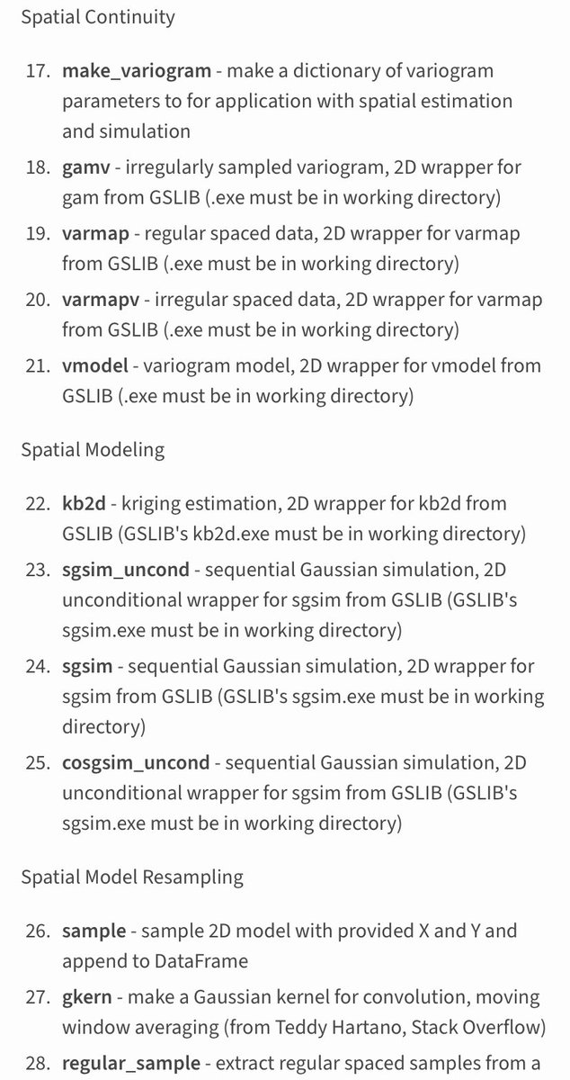 GeostatsGuy's tweet photo. To support my students I wrote a #spatial #DataAnalytics  / #Geostatistic #Python package called #GeostatsPy.

‘pip install geostatspy’ to install + many demo workflows to get you started!

I needed reliable, accessible #opensource code for my classes. I wrote many of these functions in the middle of the night just in time for the lectures!