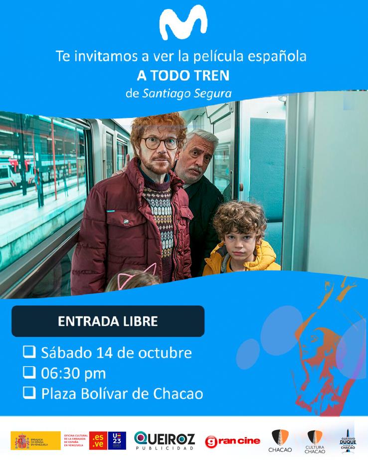 A TODO TREN
del Festival de Cine Español, en la Plaza Bolívar de Chacao.
#GranCineMovil
¡Impelable!