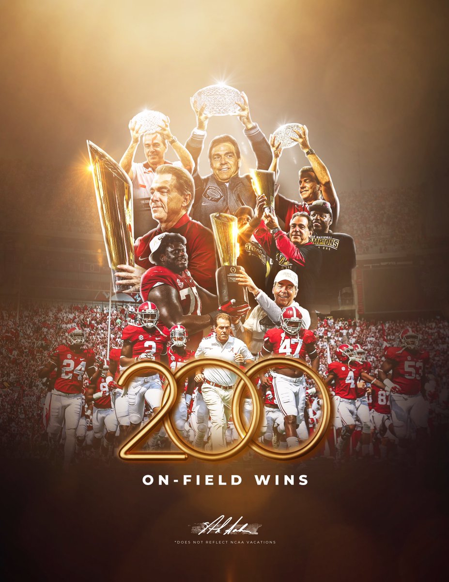 2️⃣0️⃣0️⃣

Congratulations, Coach Nick Saban on your 200th win at Alabama! 

#RollTide