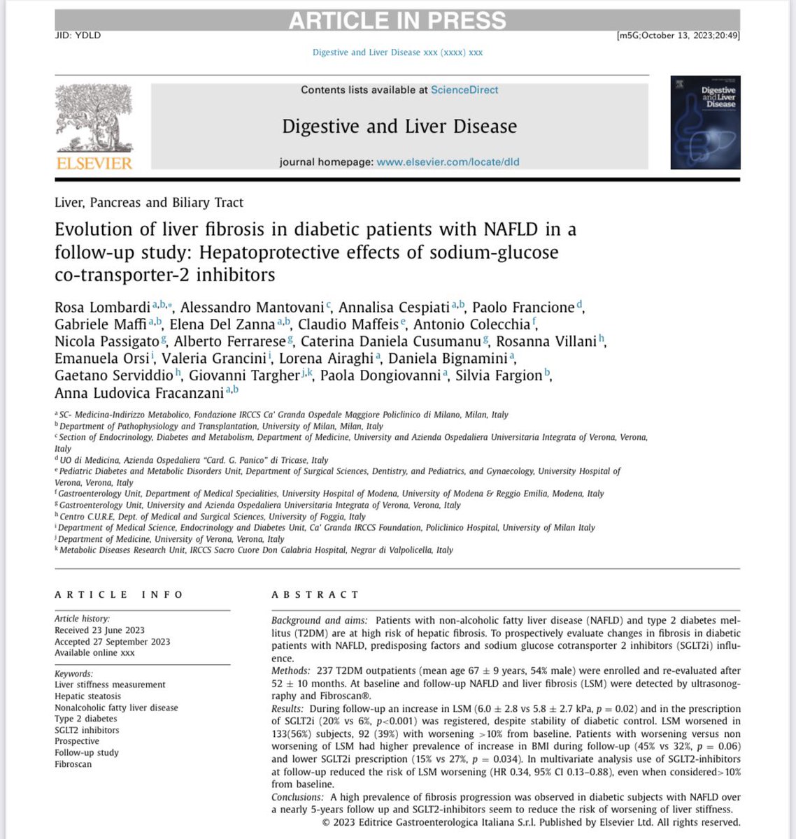 Finally published our work on the protective effect of #SGLT2 inhibitors on hepatic #fibrosis progression in patients with #masld Read the full article authors.elsevier.com/a/1hwGW5fk9GH0… ✏️ 📖 🔬