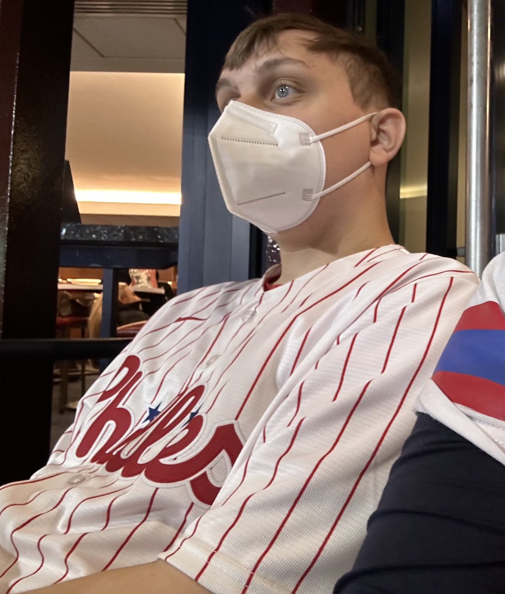 PattyRa419's tweet photo. ⁦@TMacPhils⁩ ⁦@JohnKruk⁩, this is my son Andrew just finished 4th chemo treatment on Thursday (8 more to go) &amp; got to be at the game on Thursday! #hodgkinslymphoma, Let’s go Phillies https://t.co/h8N1Jh8V2m