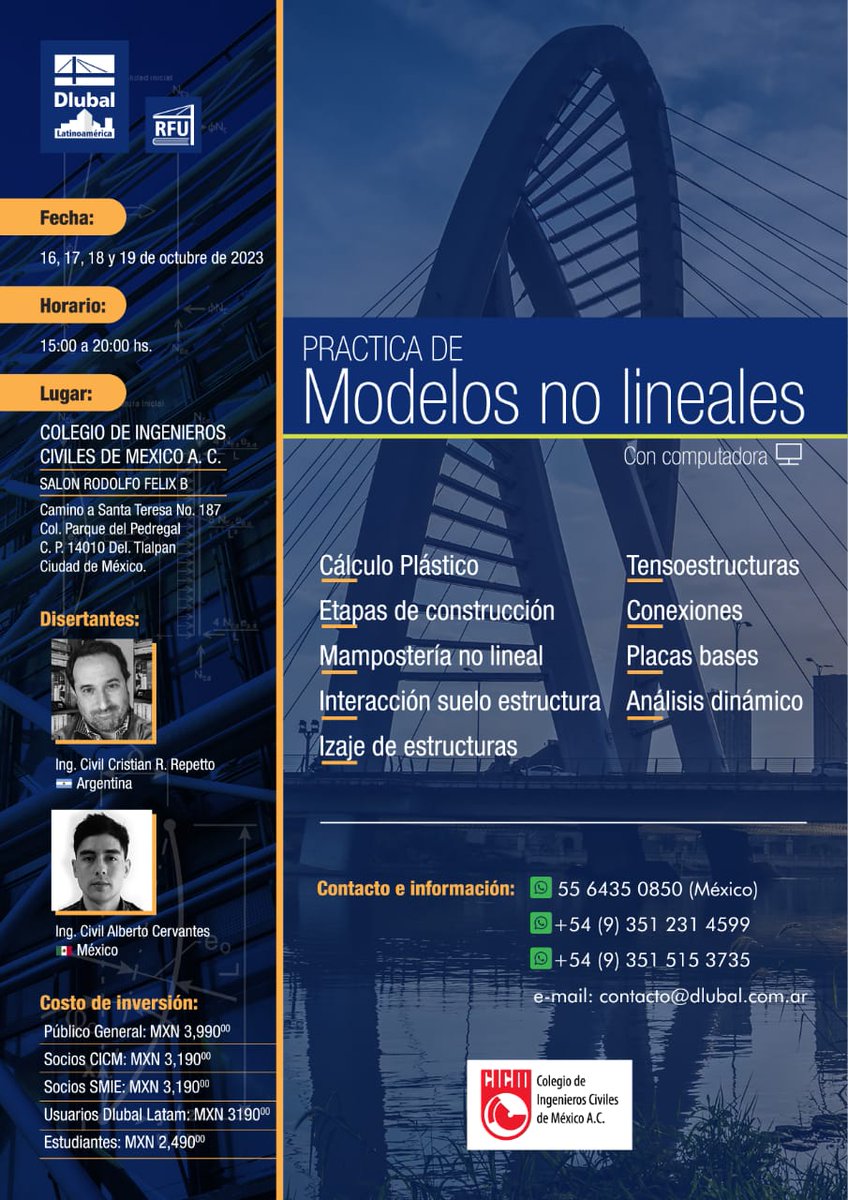 MegaExpos's tweet photo. Dlubal Latinoamérica invita a su Curso: Práctica de Modelos no lineales. Este evento se llevará a cabo del 16 al 19 de octubre de 2023 de 15:00 a 20:00 h en el Colegio de Ingenieros Civiles de la Ciudad de México YOUTUBE.  https://t.co/Oj5f7WmAA9 #estructuras
@dlubal_es https://t.co/BWW4KjHlLU