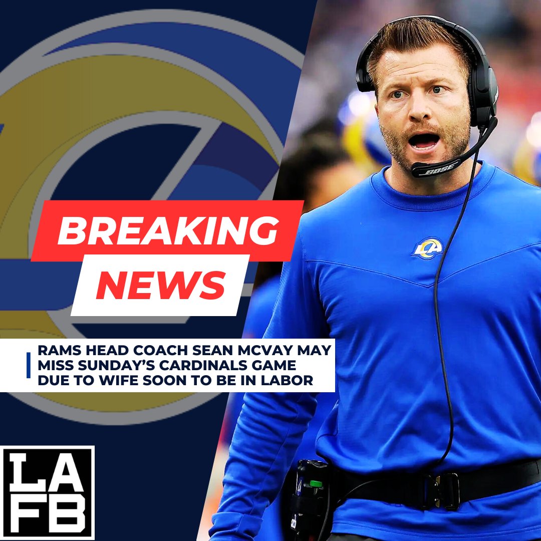 Rams_LAFB's tweet image. Breaking: Rams Head Coach Sean McVay could possibly miss Sunday's matchup against Arizona as he and his wife, Veronika Khomyn, are reportedly expecting their first child "any day now" #RamsHouse #SeanMcVay #Rams