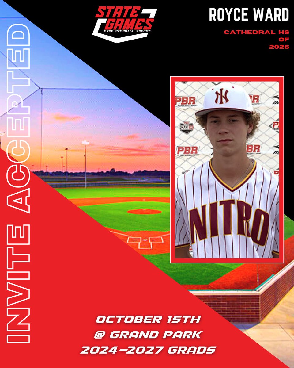 Prep Baseball Indiana (@prepbaseballin) on Twitter photo 𝙄𝙣𝙙𝙞𝙖𝙣𝙖 𝙁𝙖𝙡𝙡 𝙎𝙩𝙖𝙩𝙚 𝙂𝙖𝙢𝙚𝙨
𝐼𝓃𝓋𝒾𝓉𝑒 𝒜𝒸𝒸𝑒𝓅𝓉𝑒𝒹
‘26 OF Royce Ward (@roycewardd1)
High School: <a href="/C_IrishBaseball/">Cathedral Baseball</a>
Summer Org: <a href="/IndianaNitro/">Indiana Nitro</a>
🗓️ October 15th
📍 Grand Park - Westfield
🖇️ loom.ly/oC2tbWE
#BeSeen || #WhosNext 𝙄𝙣𝙙𝙞𝙖𝙣𝙖 𝙁𝙖𝙡𝙡 𝙎𝙩𝙖𝙩𝙚 𝙂𝙖𝙢𝙚𝙨
𝐼𝓃𝓋𝒾𝓉𝑒 𝒜𝒸𝒸𝑒𝓅𝓉𝑒𝒹
‘26 OF Royce Ward (@roycewardd1)
High School: <a href="/C_IrishBaseball/">Cathedral Baseball</a>
Summer Org: <a href="/IndianaNitro/">Indiana Nitro</a>
🗓️ October 15th
📍 Grand Park - Westfield
🖇️ loom.ly/oC2tbWE
#BeSeen || #WhosNext