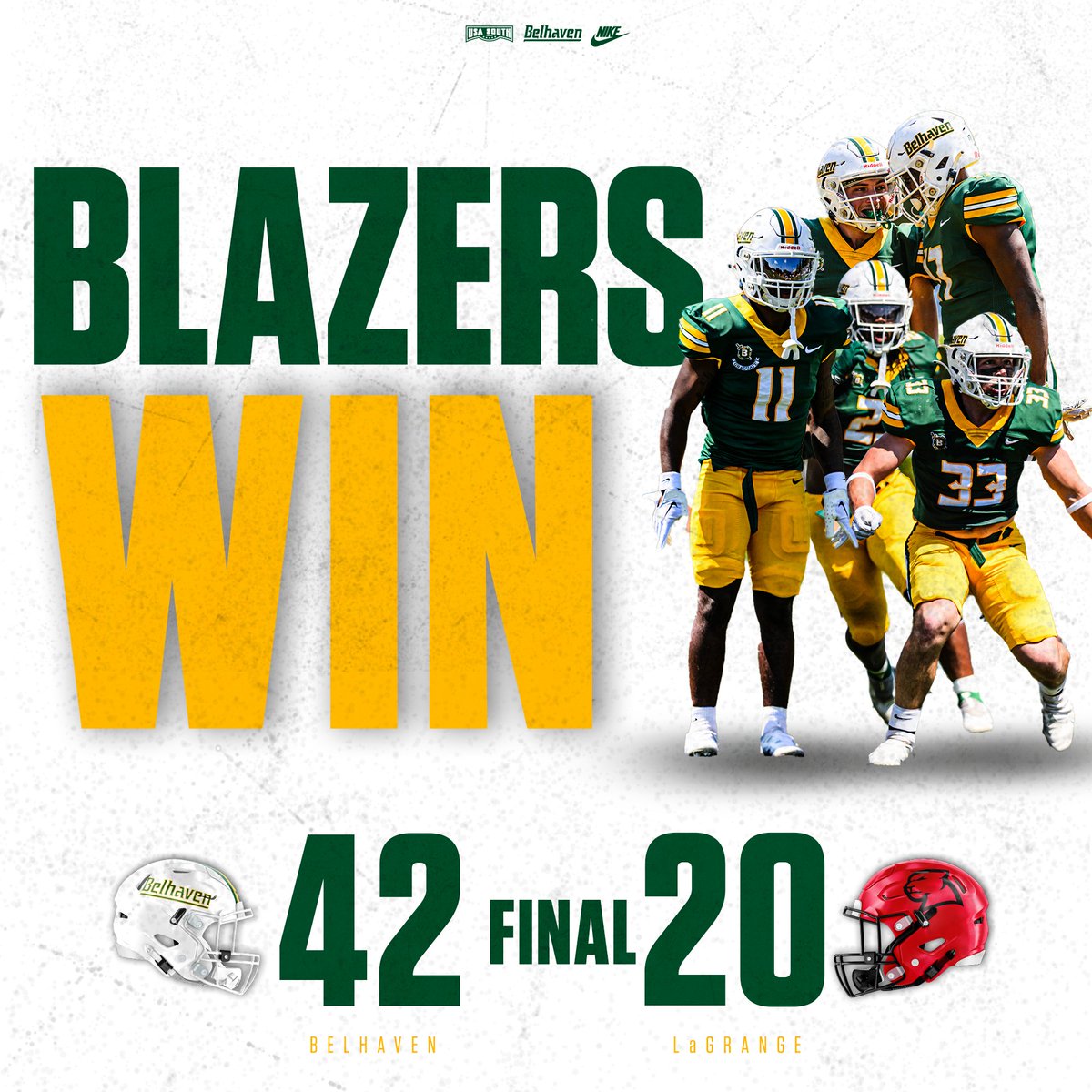 BelhavenBlazers's tweet photo. FB | FINAL | BEL 42, LAG 20

BLAZERS WIN

The Blazers get the job done in Georgia and improve to 6-0 on the season and 4-0 in USA South play

#GoGreen | #d3fb | @BelhavenFB https://t.co/NkgluApc0u