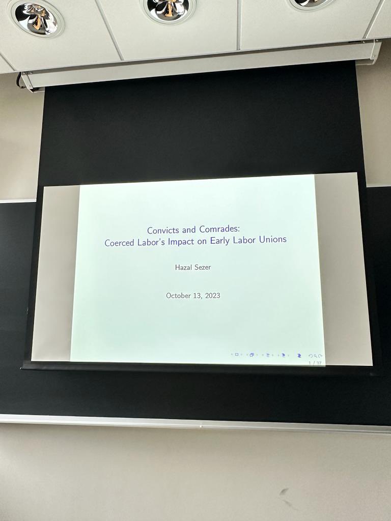 First <a href="/TiUEconomics/">TilburgEconomics</a> visitor of <a href="/WilliamsEcon/">William</a>. <a href="/HazalSezerEcon/">Hazal Sezer</a> gave a great presentation of her JMP Convicts and Comrades. More on Hazal’s paper and her very exciting research over the next days..