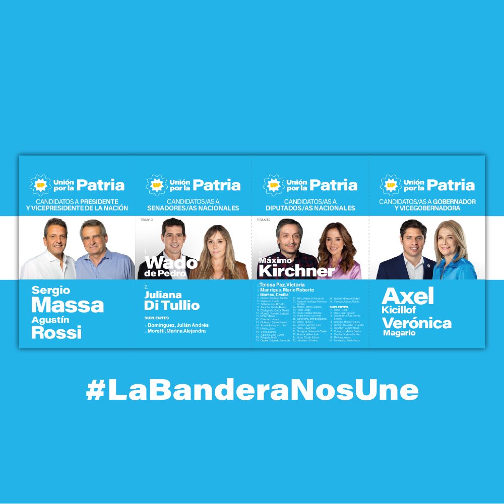 #LaBanderaNosUne porque sabemos que somos un gran país, con un pueblo trabajador que quiere el mejor futuro para sus hijos y sus nietos.

Este 22 de octubre los argentinos y las argentinas vamos a entrar al cuarto oscuro para elegir la boleta celeste y blanca. 🇦🇷