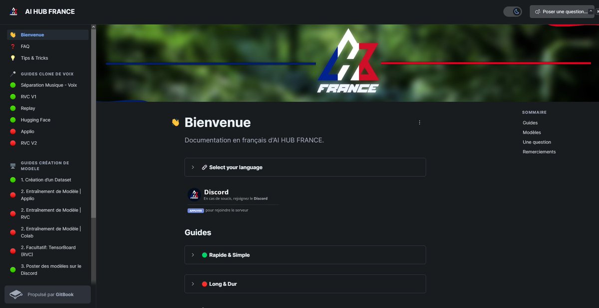 AIHUBFRANCE's tweet photo. Vous avez du mal avec l'intelligence artificiel ? Vous souhaitez faire des covers IA ? Ou même du deepfake ?

On vous détaille et explique tout ça en français sur notre documentation !
https://t.co/NgqhD0UTGC https://t.co/zwihxIIZyY