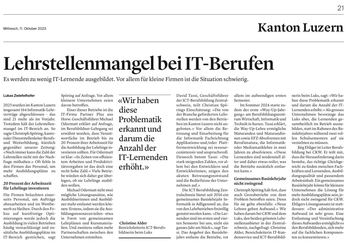 Für mich ist klar: Zentralschweizer Unternehmen, die ausbilden könnten und es trotzdem nicht tun, werden demnächst gezwungen sein, ihre ICT-Fachkräfte aus dem Ausland zu importieren. 🚀💪🏻

#ict #ictlehre #berufsbildung #fachkräftemangel #mediamatik #informatik #zentralschweiz