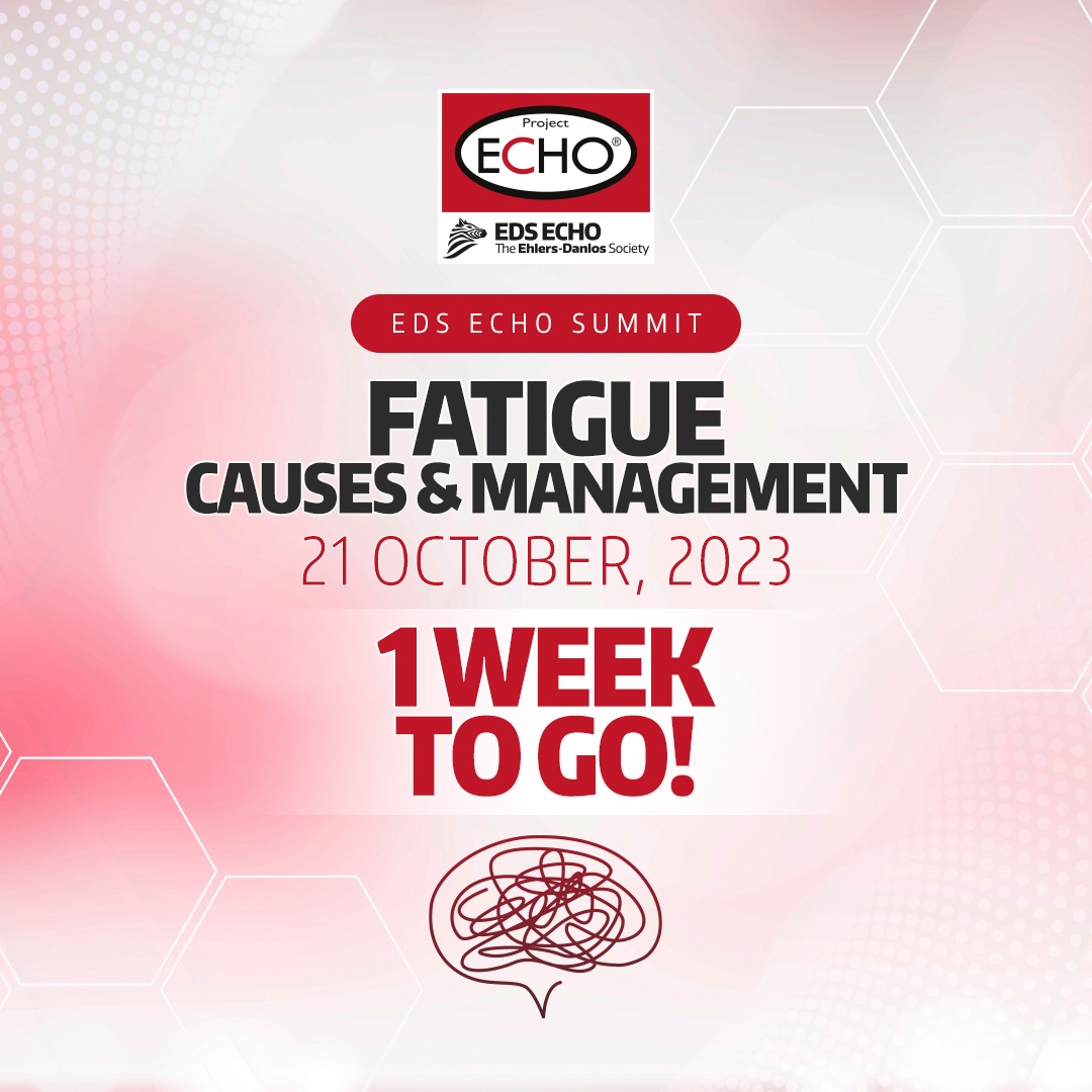 TheEDSociety's tweet photo. The EDS ECHO Summit Series: Fatigue – Causes and Management is a virtual event that will take place in ONE WEEK on October 21, 2023, and is suitable for healthcare professionals, members of the community, their families, and caregivers: https://t.co/Uzh9ss1827 https://t.co/XeGcf43LLS