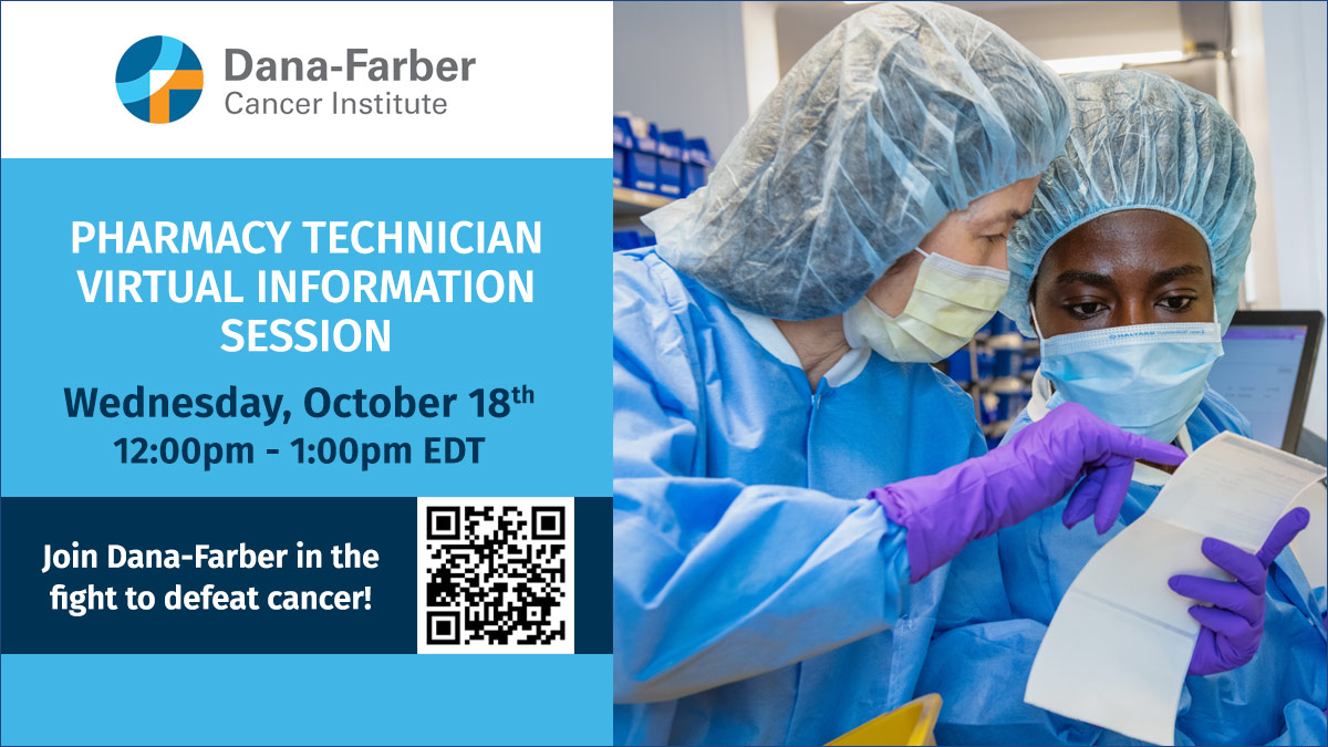DanaFarber's tweet photo. Dana-Farber Cancer Institute is hosting a Virtual Pharmacy Technician Information Session on Wednesday, October 18th from 12:00 pm – 1:00 pm.
#healthcare #pharmacy #careers #pharmtech #oncology #compunding #infusion
Registration Link: https://t.co/hyoIgOcWDU https://t.co/jaZ0VeHFOG